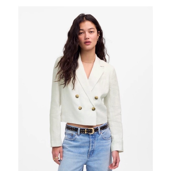 Madewell Jackets & Blazers - Madewell Women's Double-Breasted Crop Blazer in 100% Linen Salt Size 2